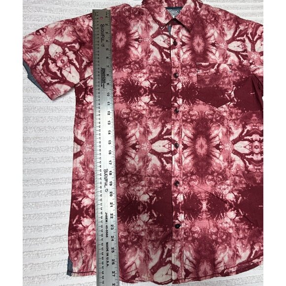 Tranquility Mayhem Mens Tie-Dye Button Up Shirt Short Sleeve Pocket Medium Red - Picture 9 of 9